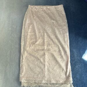 Chic Beige Sequin Midi Skirt